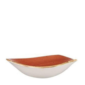 Side view of Churchill’s Stonecast triangle bowl 185mm in spiced orange.