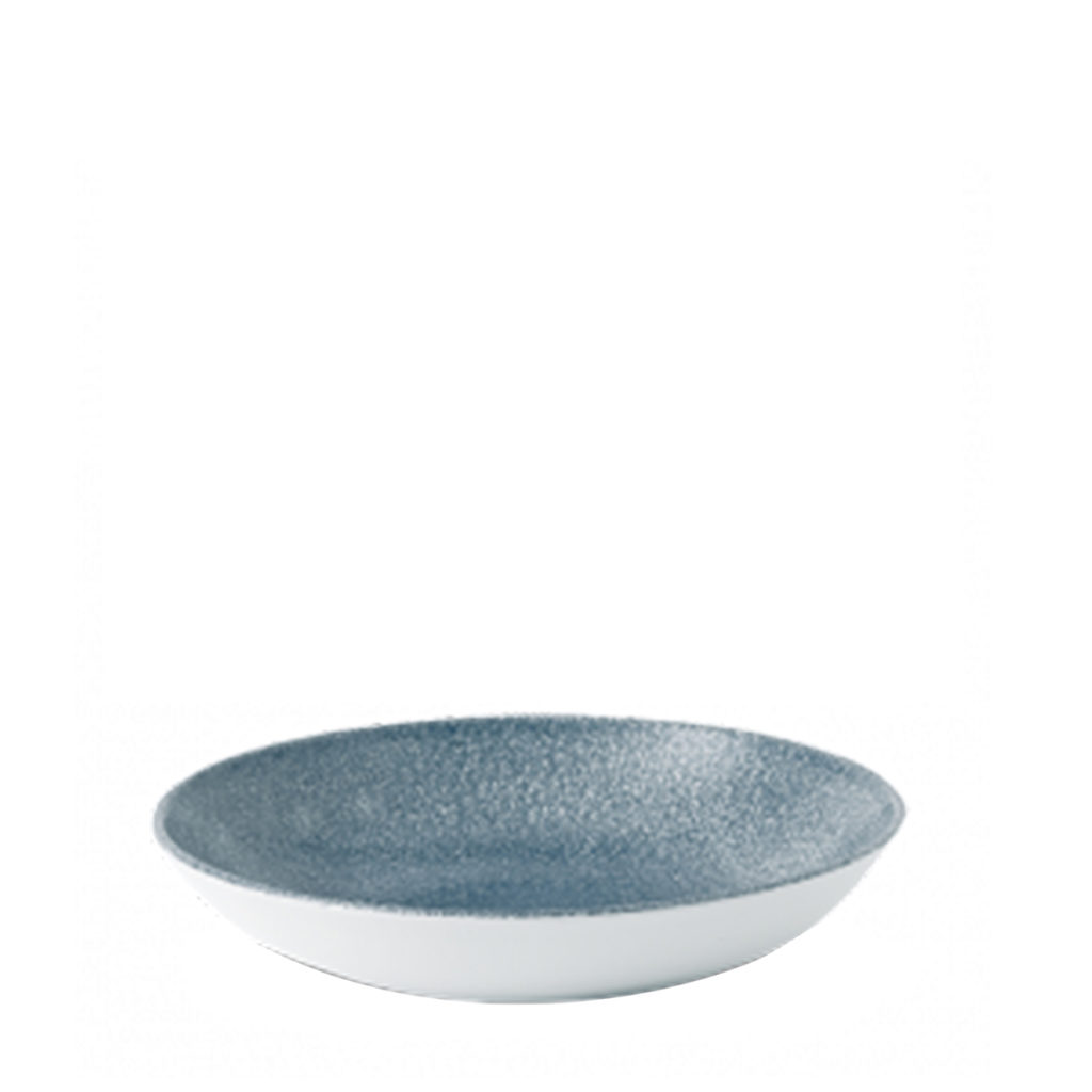 Side view of Churchill's Raku coupe bowl 182mm in topaz blue.