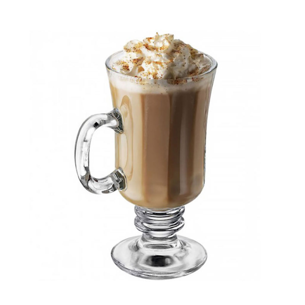 Filled Irish coffee glass by Libbey.