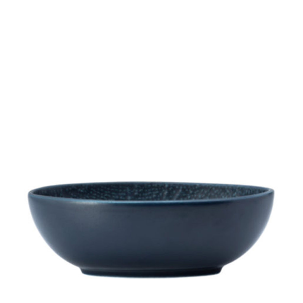 Side view of Luzerne’s Knit Oval Bowl in navy blue.