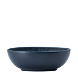 Side view of Luzerne’s Knit Oval Bowl in navy blue.
