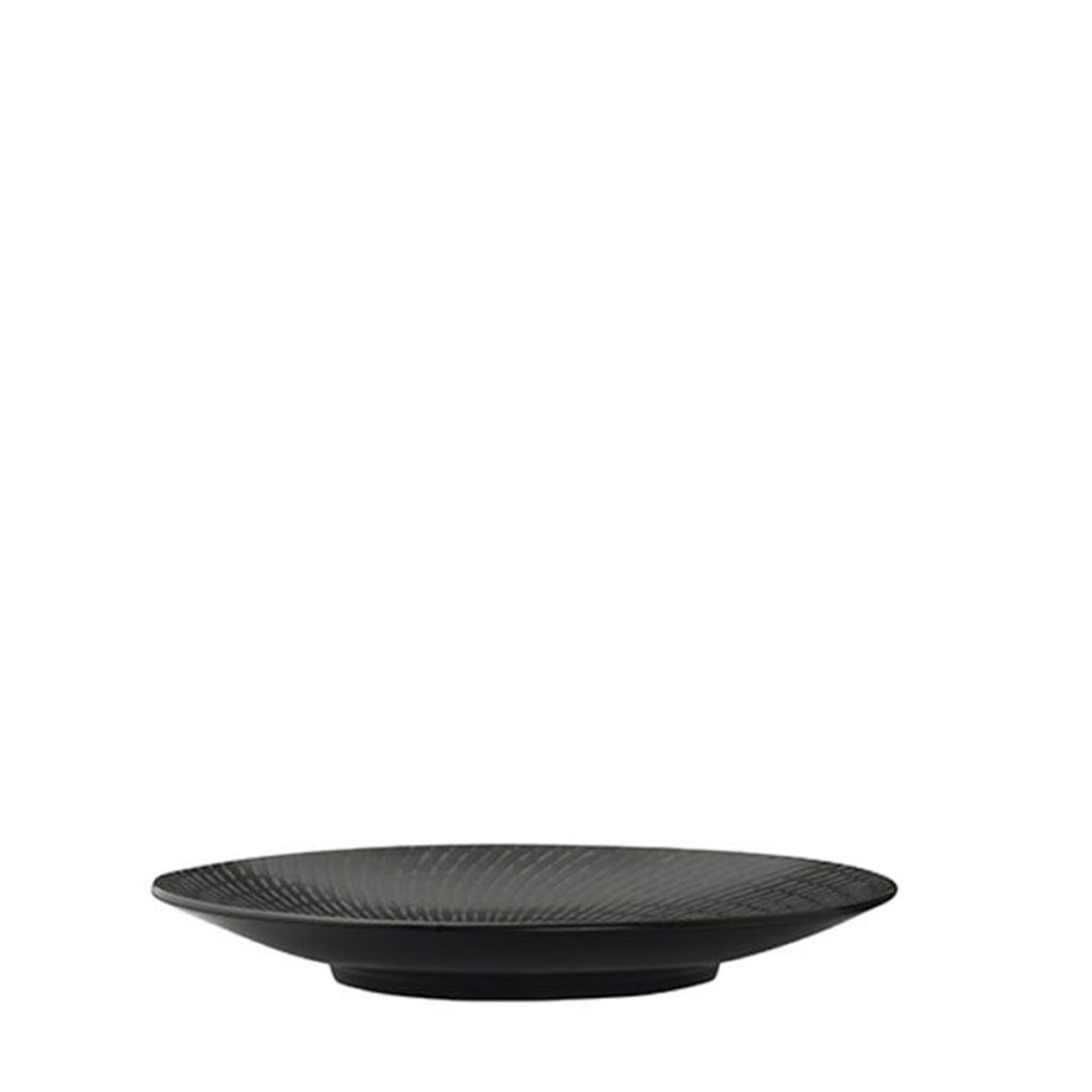 Side view of Luzerne's deep plate 235mm in black swirl pattern.