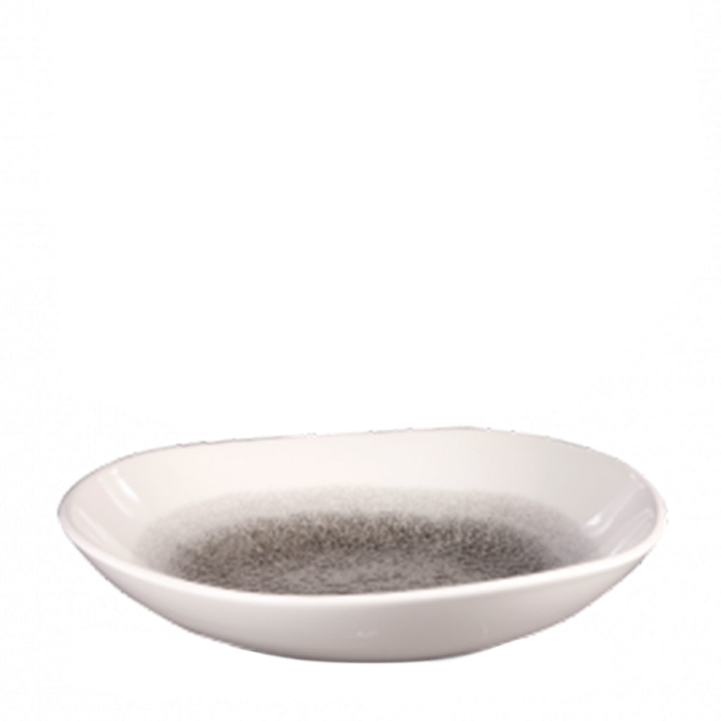 Side view of Churchill’s organic round bowl in grey.