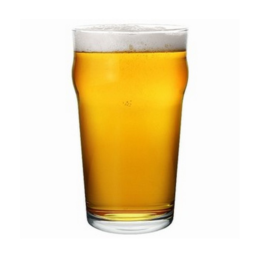 Filled nonic beer glass.