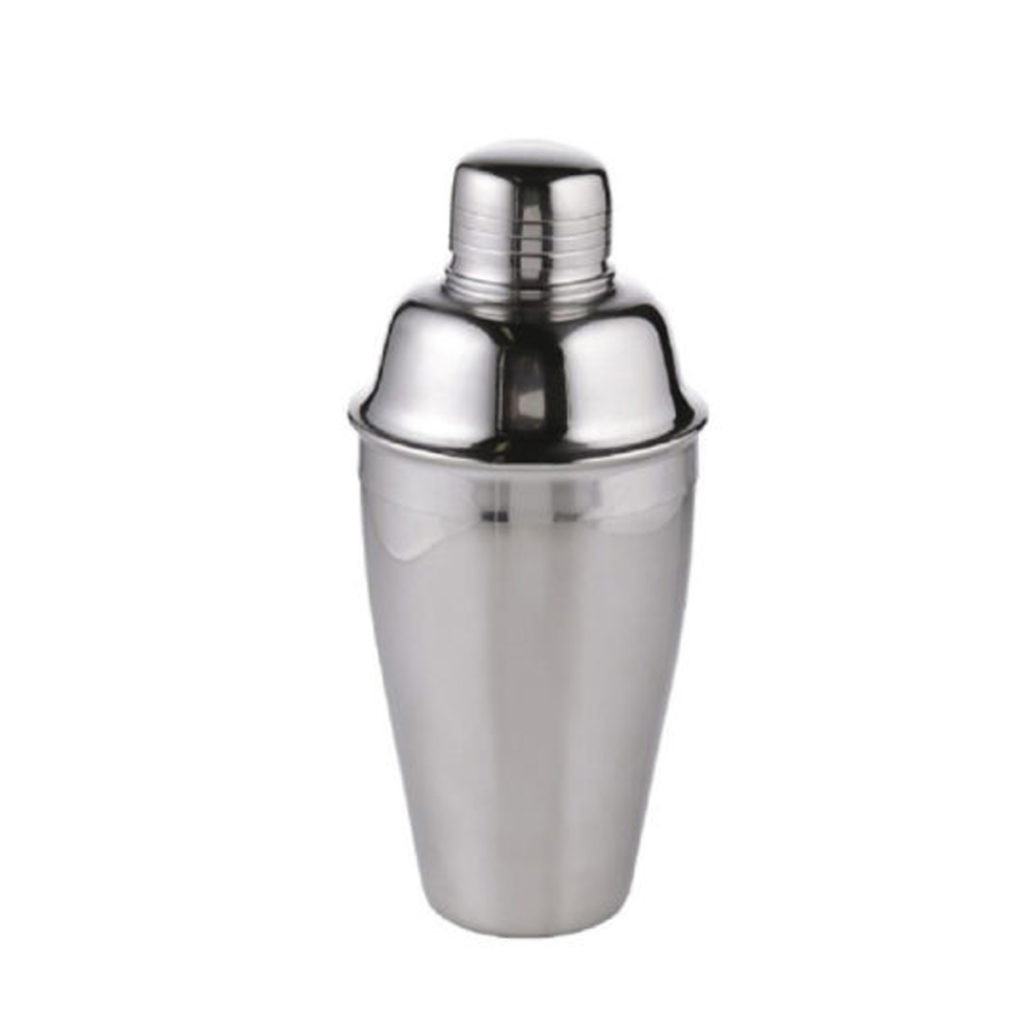 A 3 piece aluminium cocktail shaker.