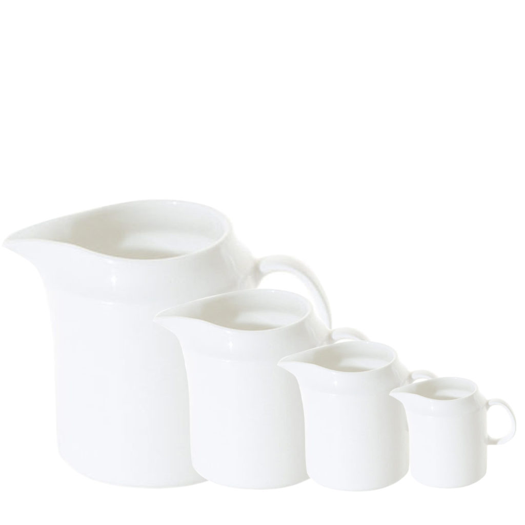 4 straight white milk jugs by Fortis.
