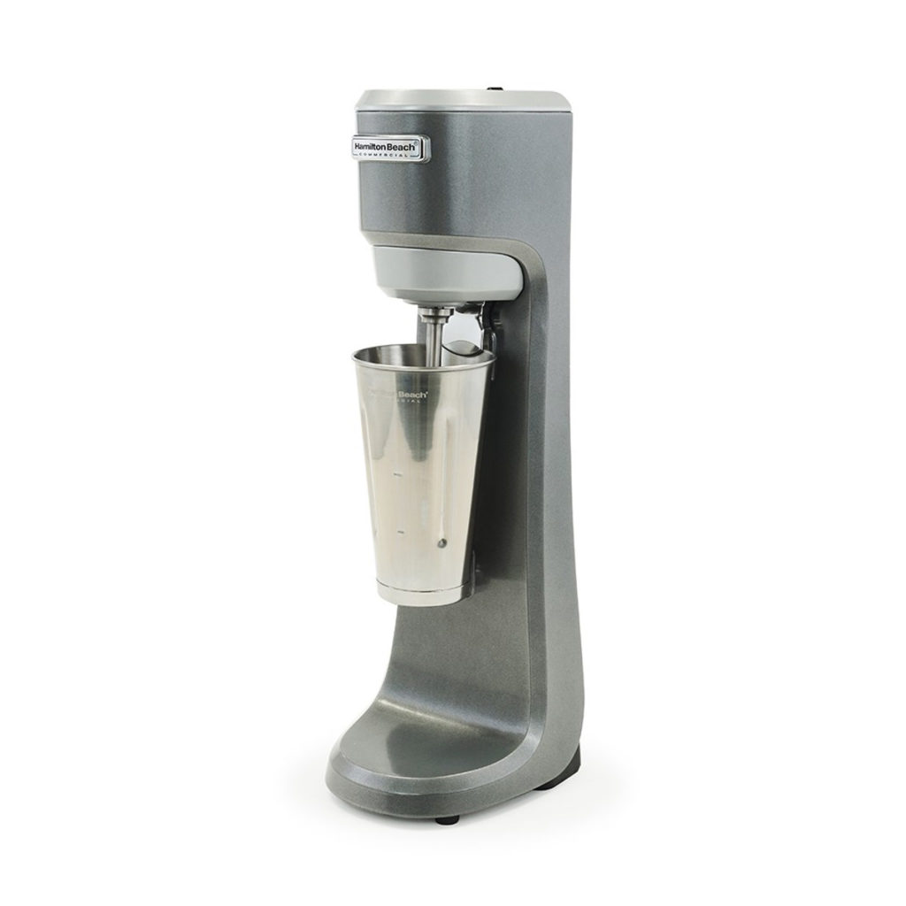 Side view of the Hamilton Beach milkshake mixer with cup.