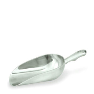 A round base aluminium scoop.
