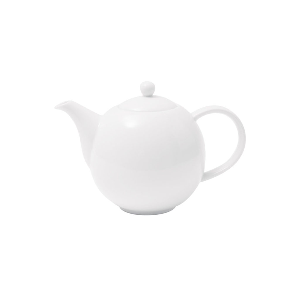 A smallwhite round teapot by Fortis.