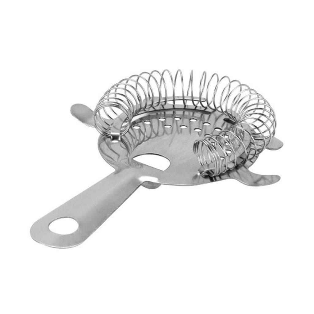 Side view of a 4 prong cocktail strainer.