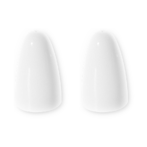 A pair of curved salt and pepper shakers.