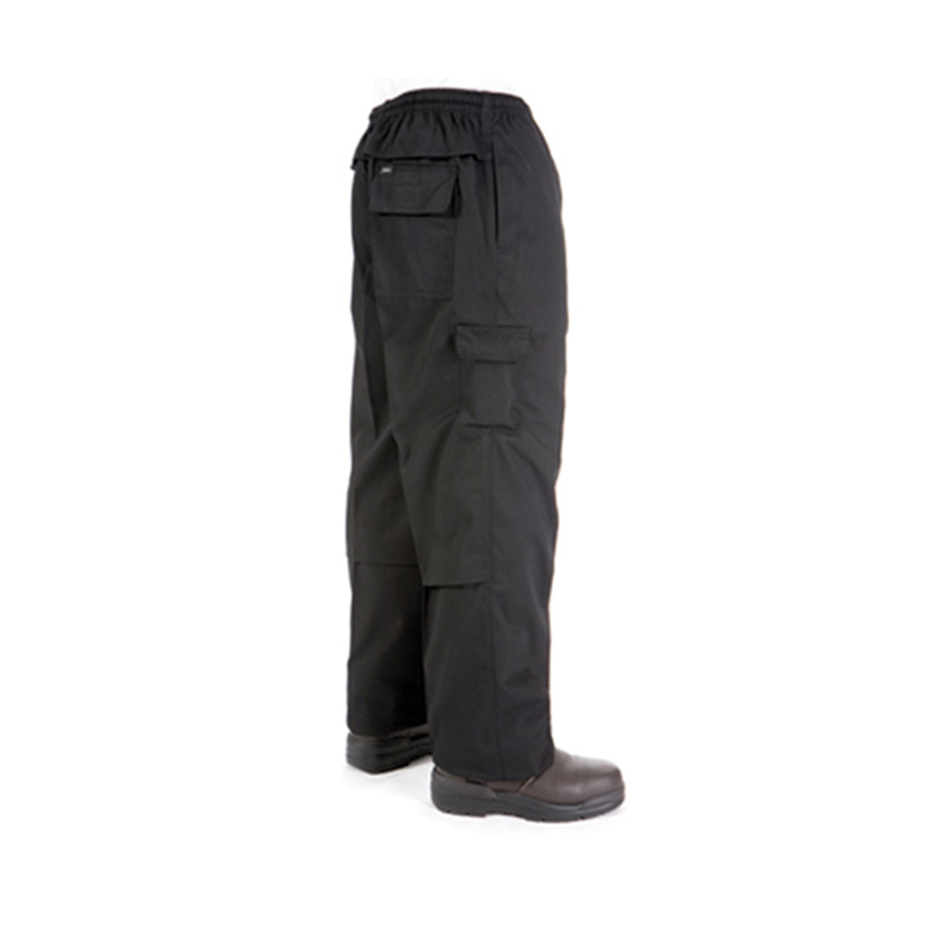 A pair of black cargo pants.