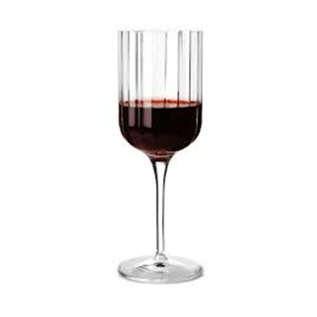 The Bach red wine glass with red wine.