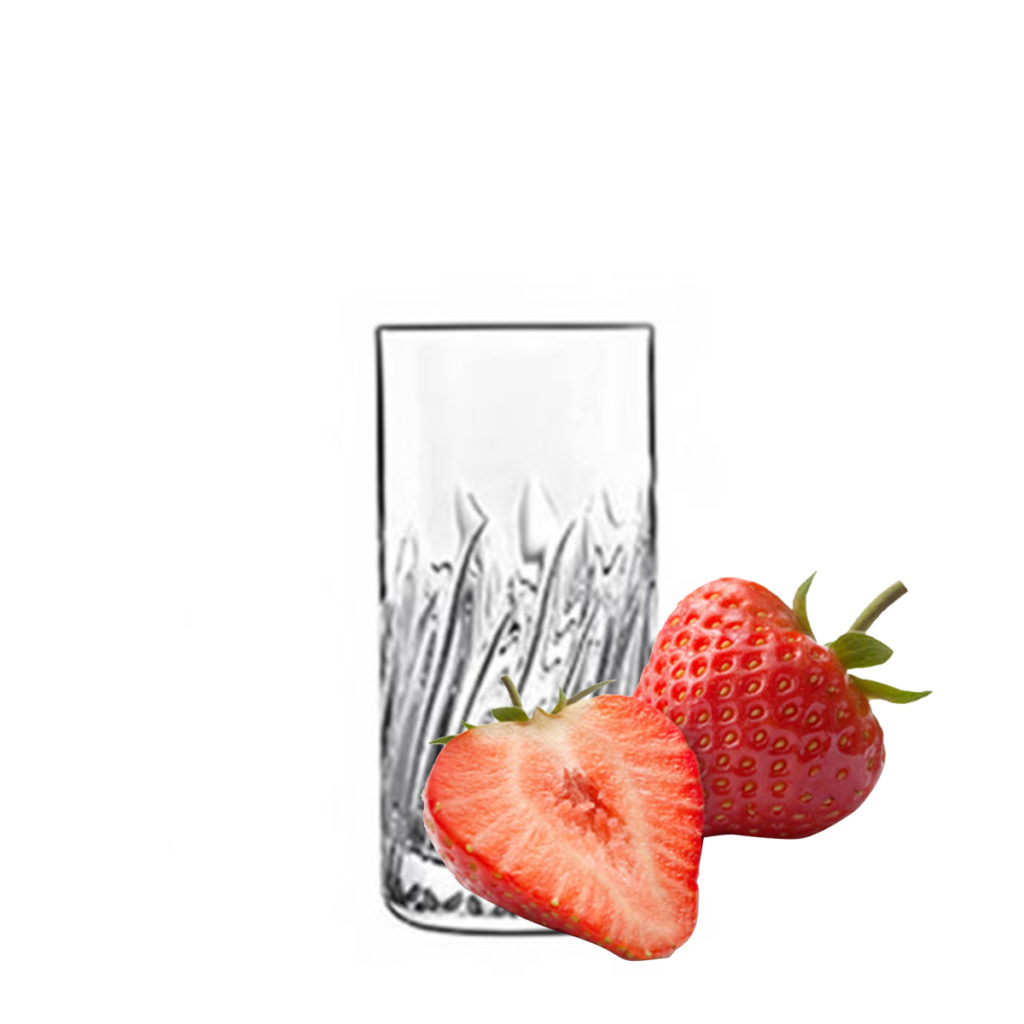 The mixology crystal shot glass with a strawberry by Luigi Bormioli.