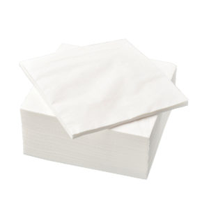 A pack of white paper napkins.s