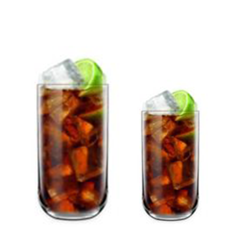 2 filled Sublime collins glasses by Luigi Bormioli.