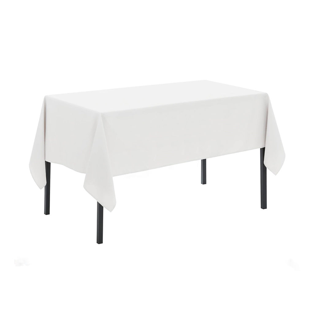 A plain rectangular table cloth on a table.