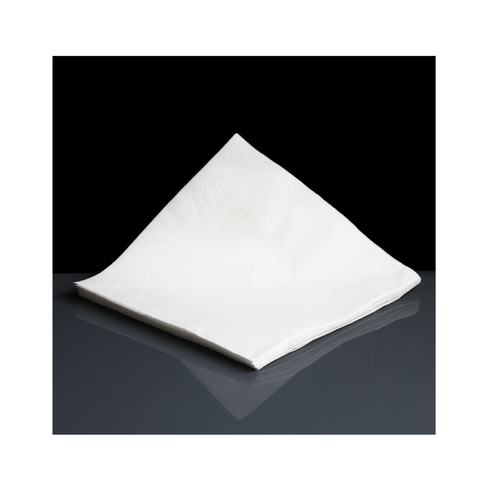 White paper napkin in black setting.