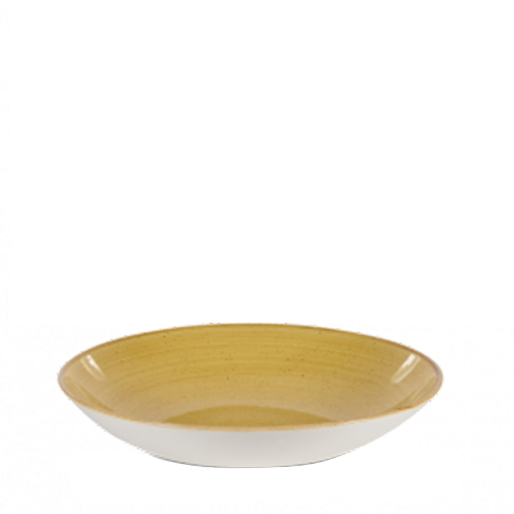 Side view of Chuchrill's Stonecast coupe bowl 248mm in mustard yellow.