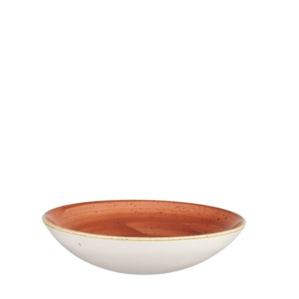 Side view of Churchill’s Stonecast coupe bowl 182mm in spiced orange.