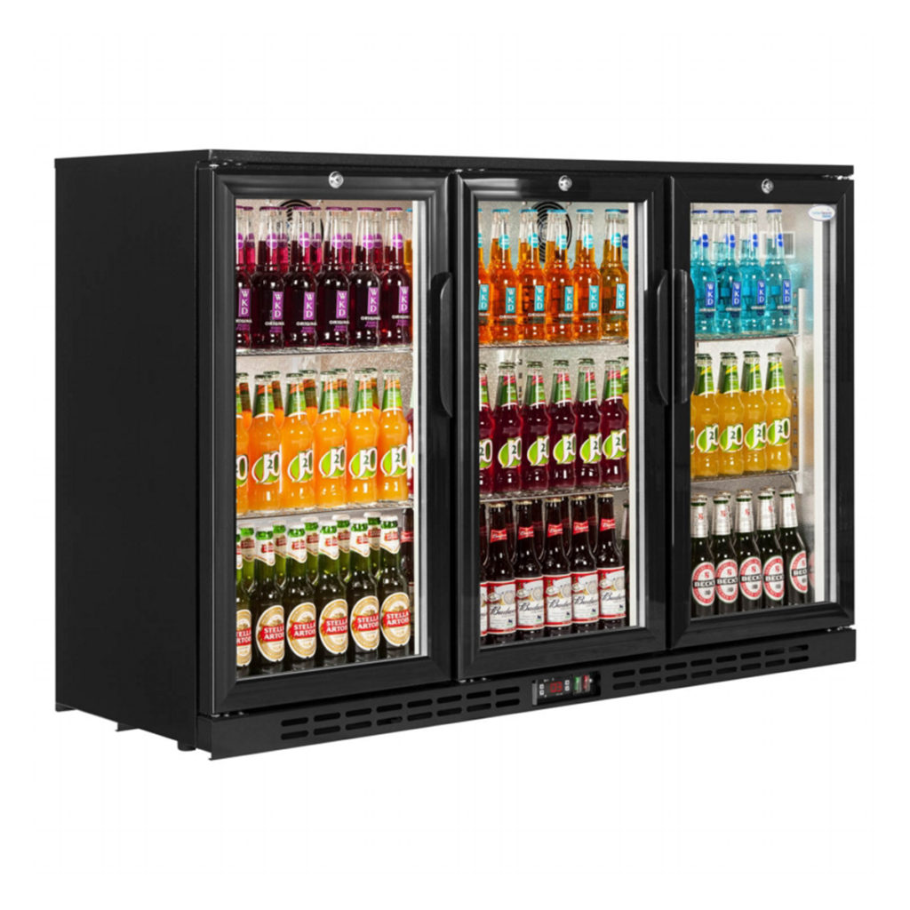 A triple hinged back bar cooler by Salvadore.