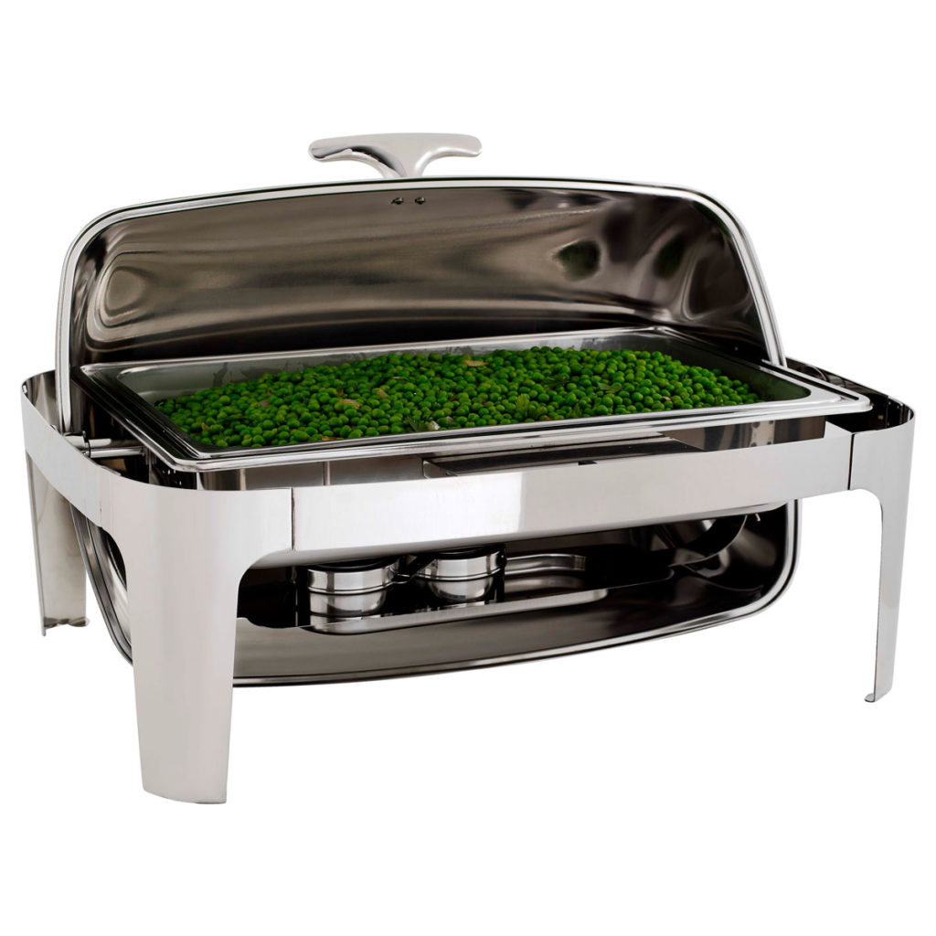 A rectangular roll top chafer by Global.