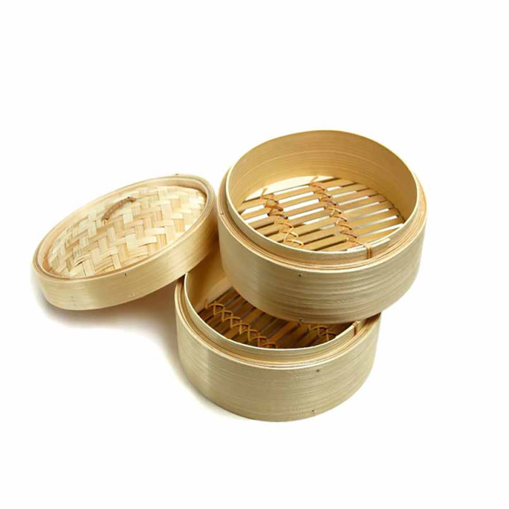 A 2 tier bamboo steamer by Tiger Hotel.