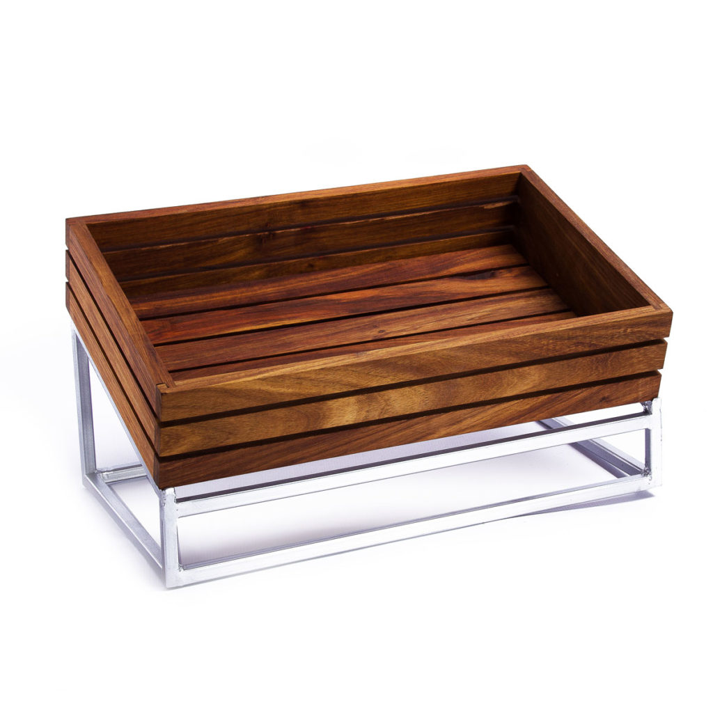 Large wood display basket with stand by Infiniti.