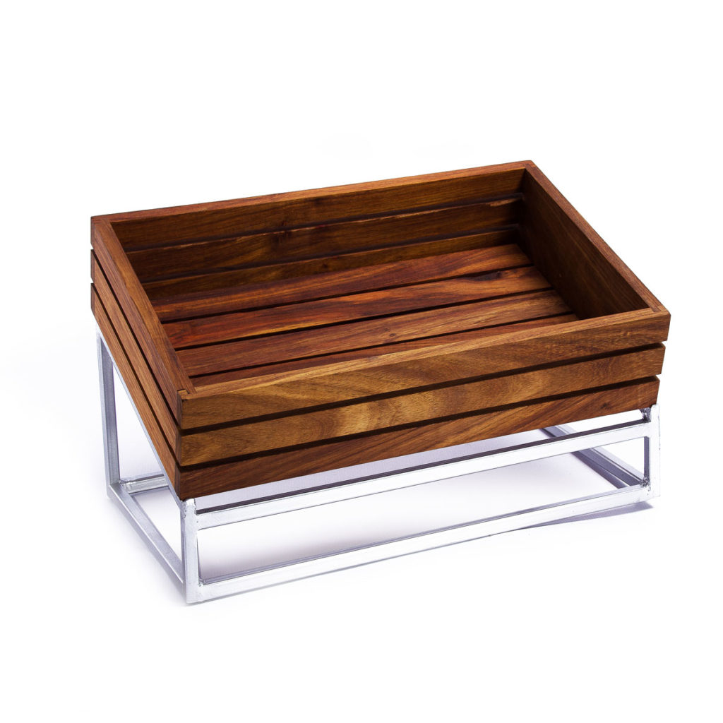 Medium wood display basket with stand by Infiniti.