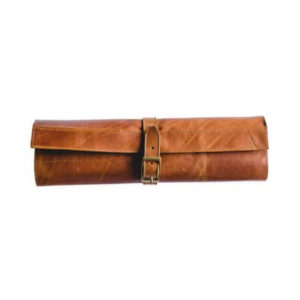 Rugged leather knife bag.
