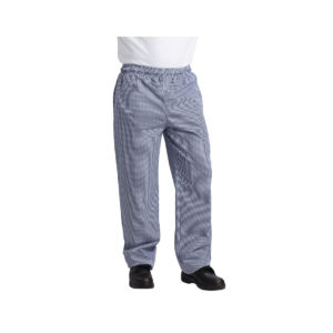 A pair of blue check chef trousers