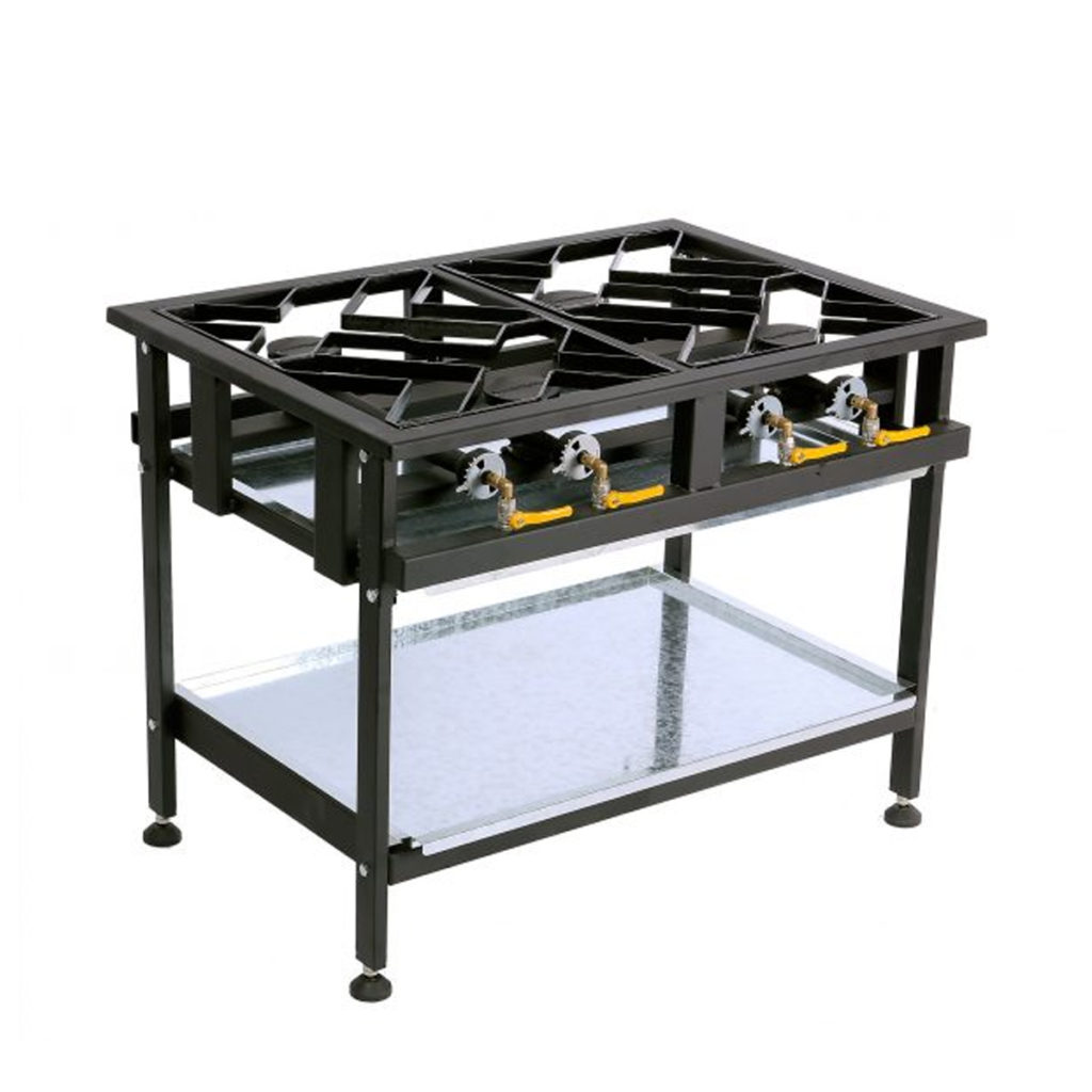 The gas boiling table with 4 staggered burners.