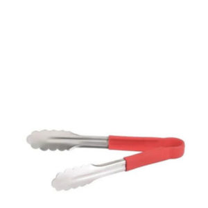 A pair of utility tongs with red handles.