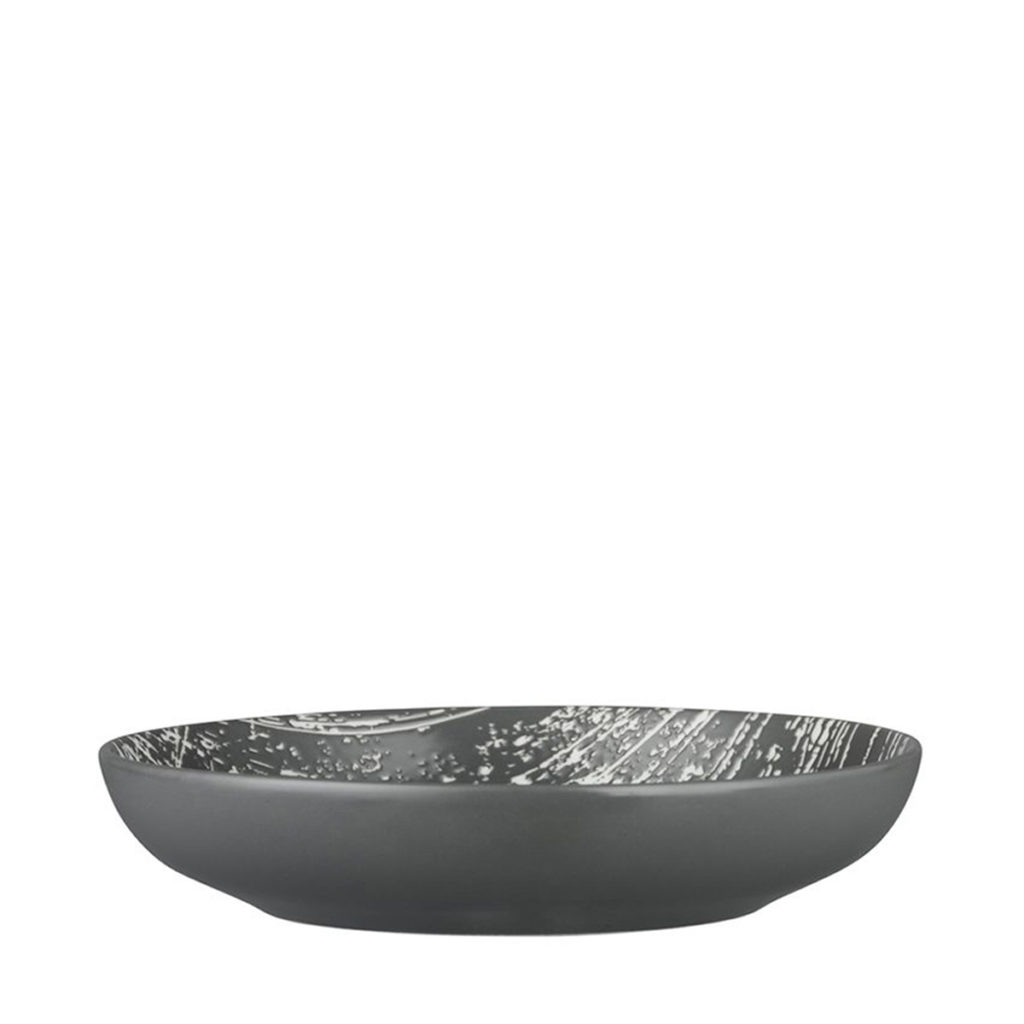 Side view of Luzerne’s Drizzle grey round coupe bowl.