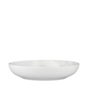 Side view of Luzerne’s Drizzle white round coupe bowl.