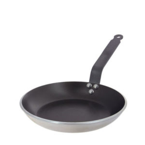 An aluminium non-stick frying pan.