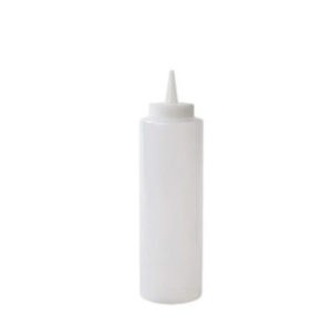 A 250ml plastic condiment dispenser bottle white.