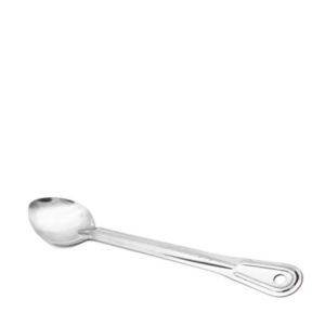 A solid basting spoon made of steel.