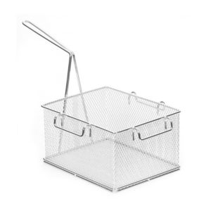 A square stainless steel chip basket.