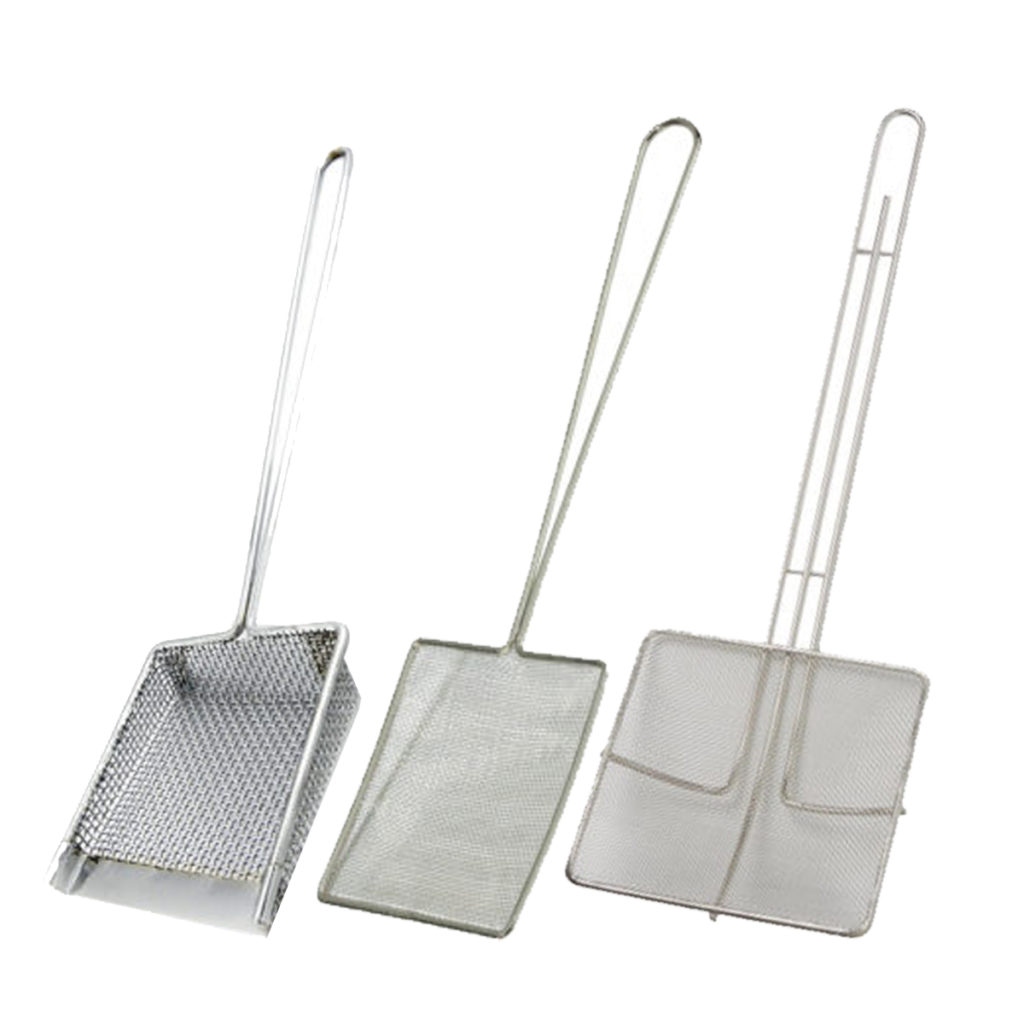 Set of 3 square stainless steel skimmers.
