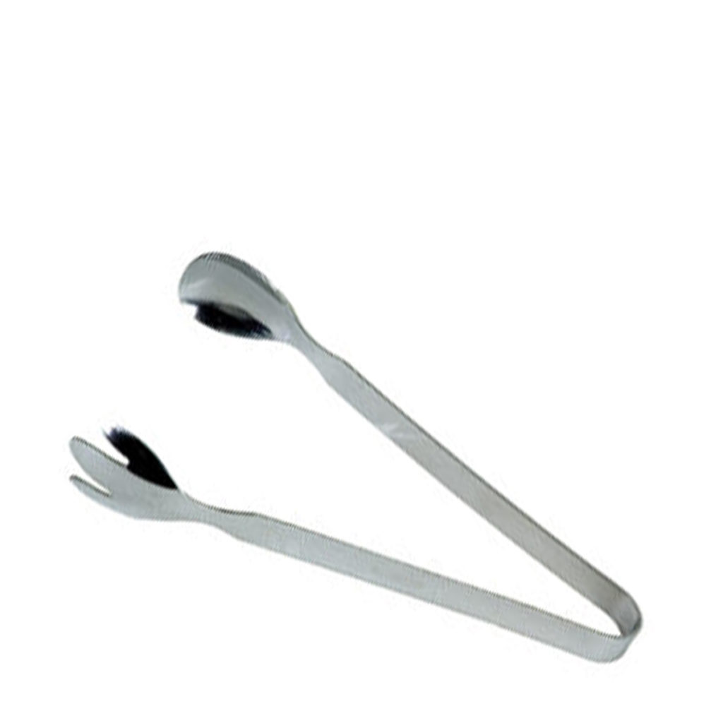 A pair of stainless steel catering tongs.