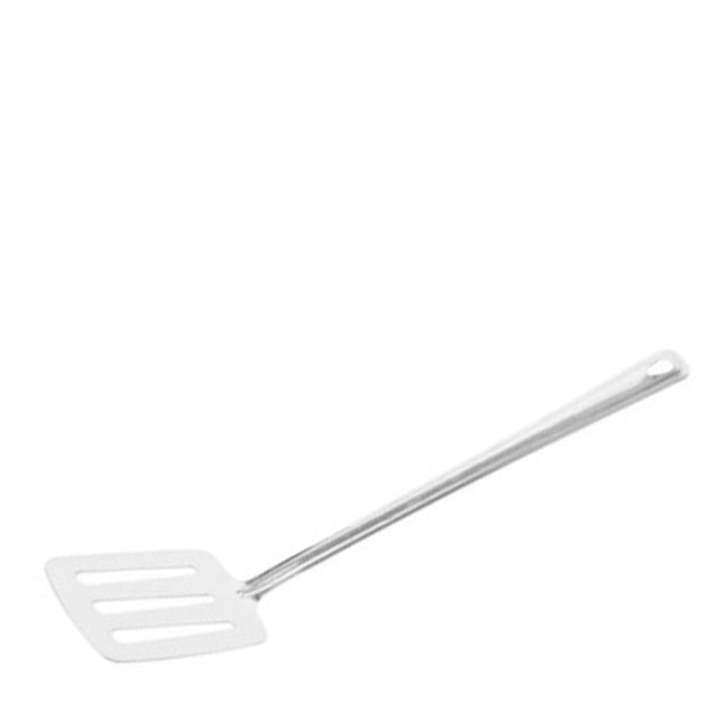 A stainless steel egg lifter.