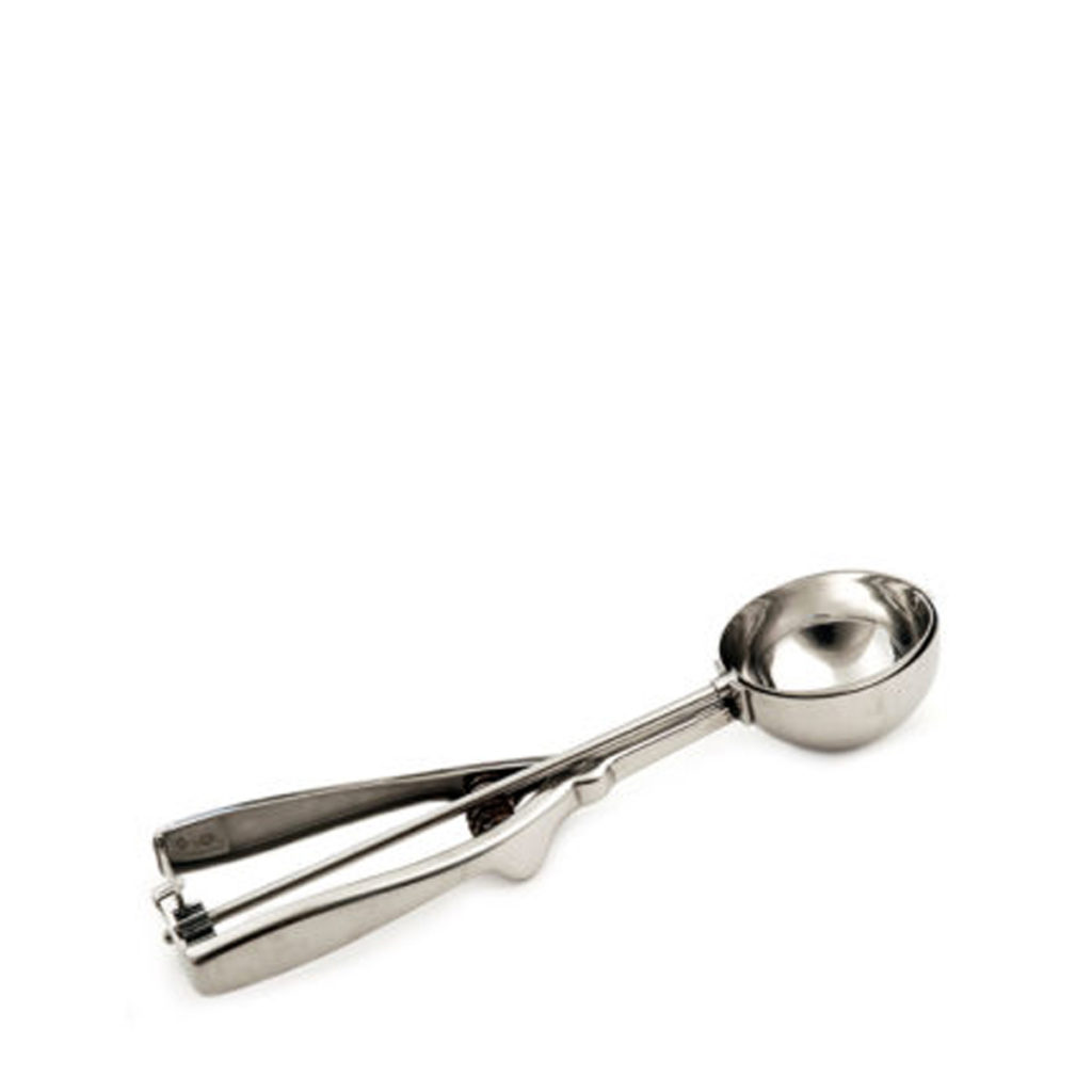 A stainless steel ice cream scoop.