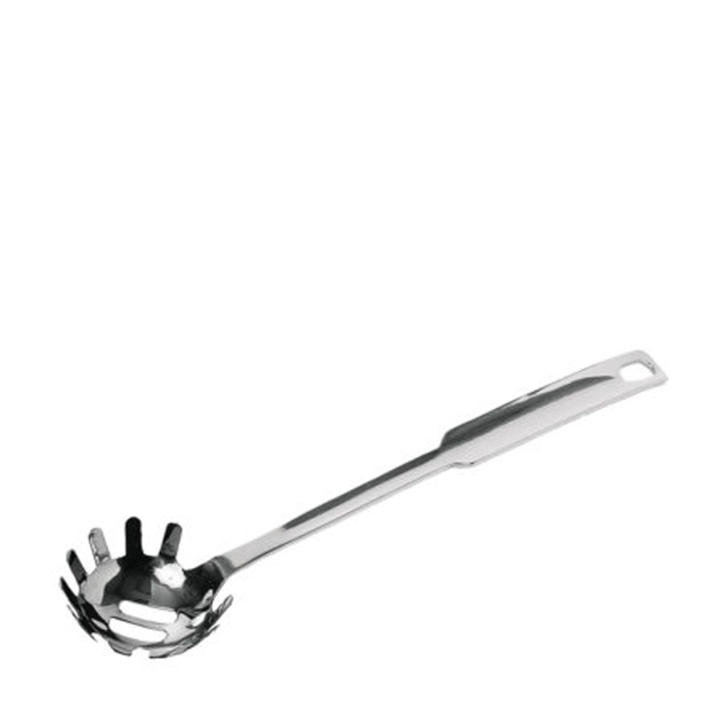 A stainless steel pasta fork.