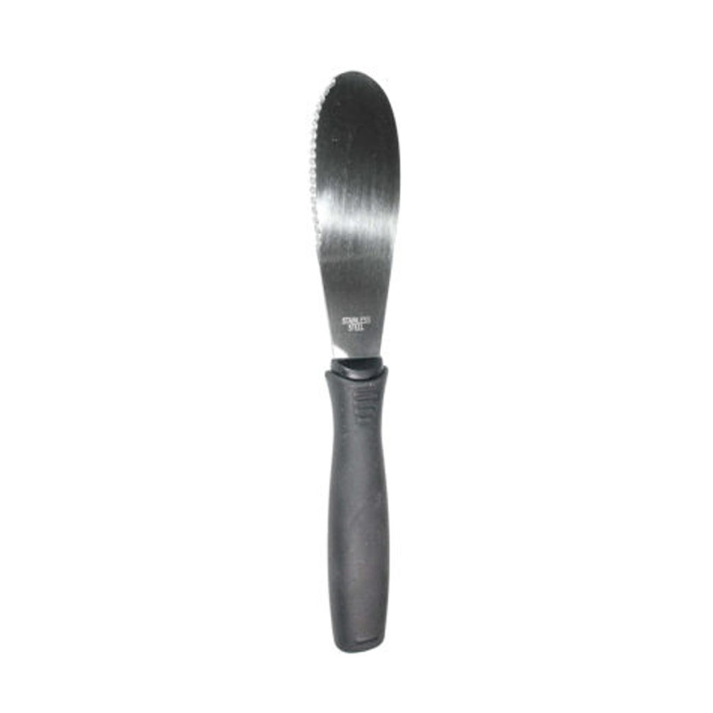 A stainless steel sandwich spreader.