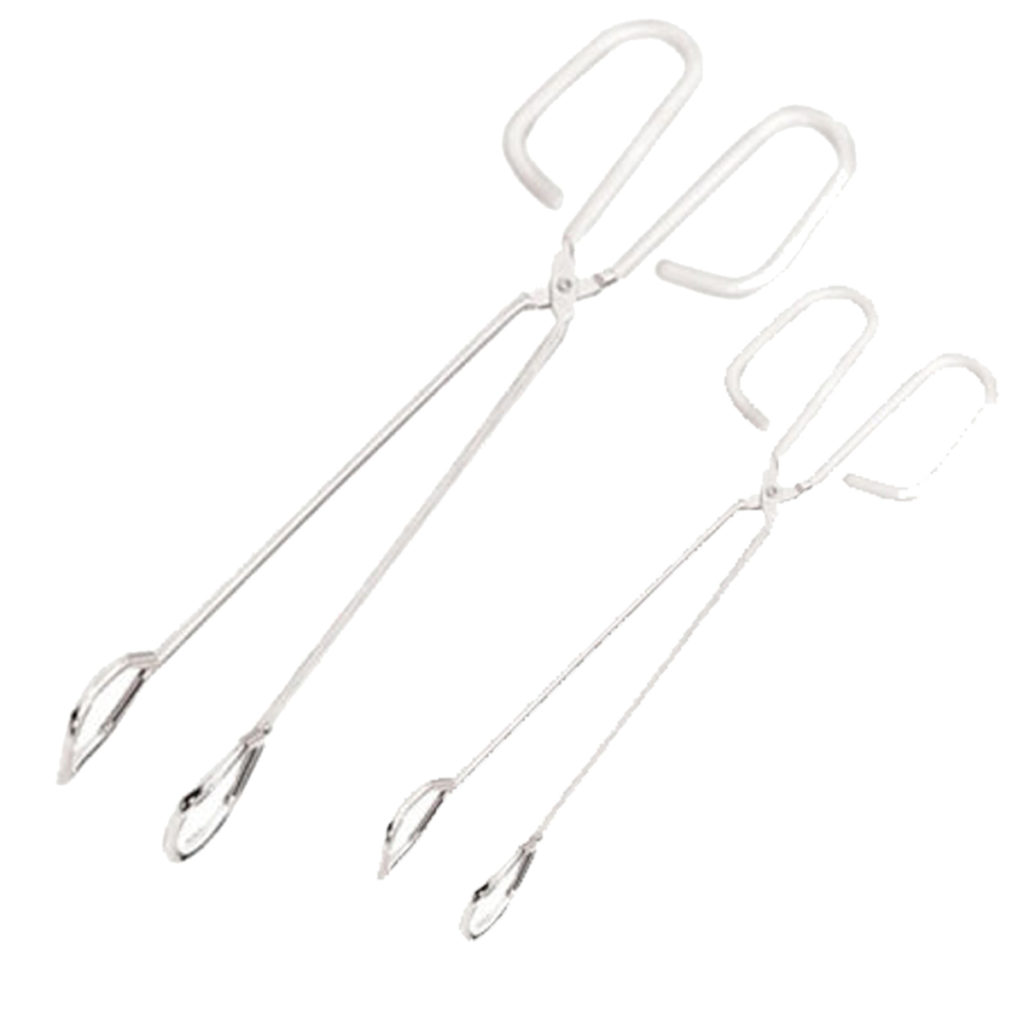 2 pairs of stainless steel scissor tongs.
