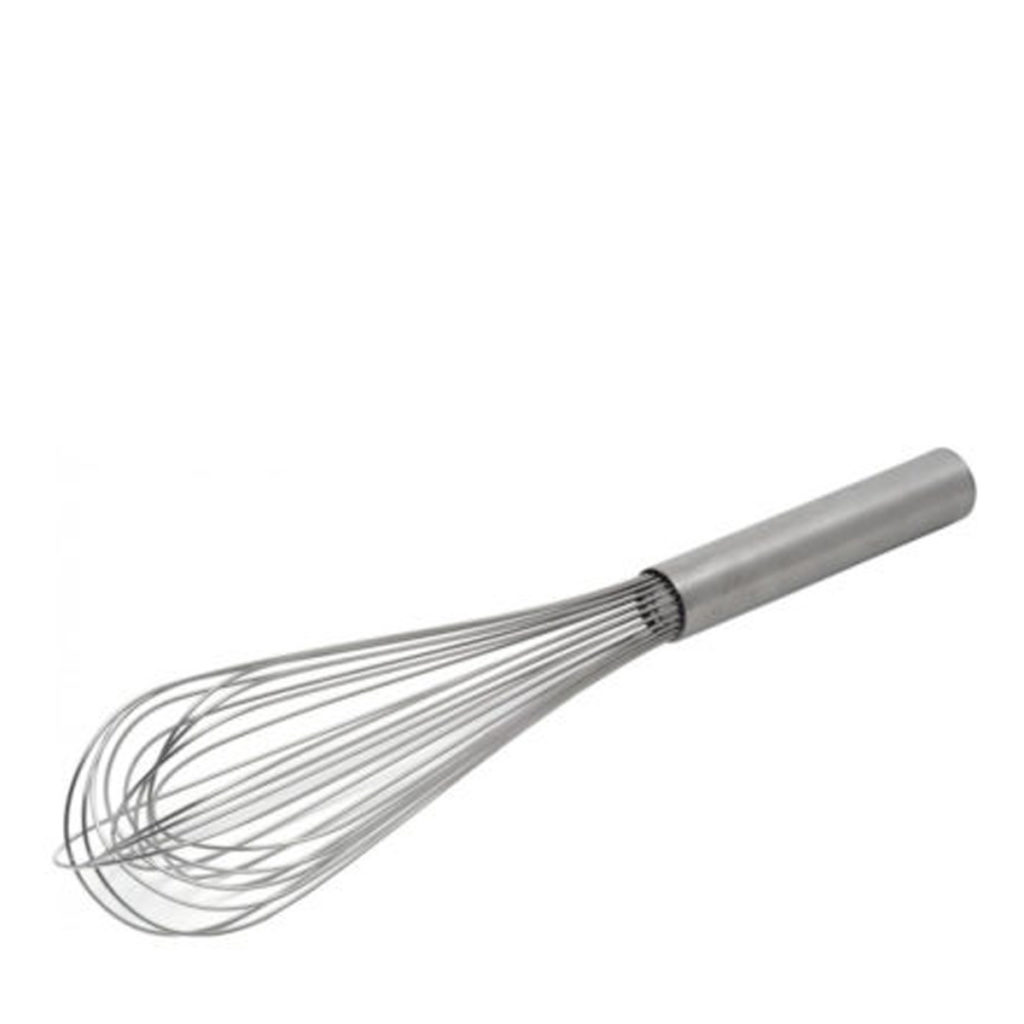 A stainless steel piano whisk.