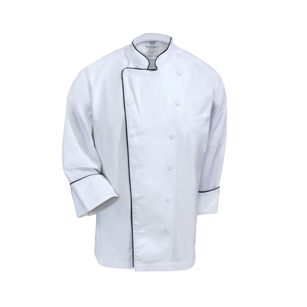 A mens long executive chef jacket.