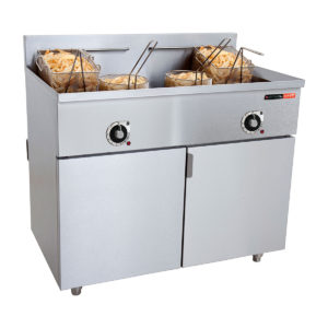 Double standing anvil fish fryer with 4 baskets