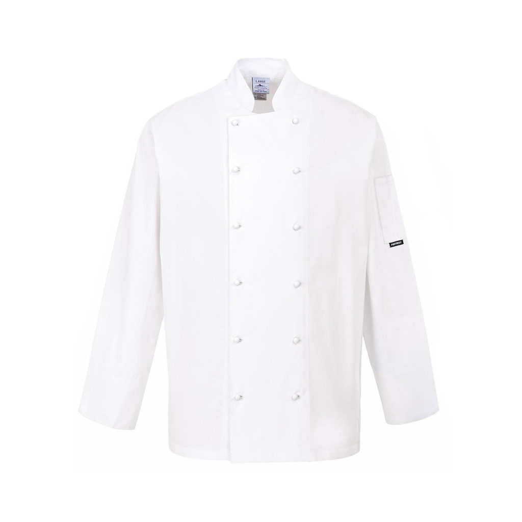 A white long chef jacket.